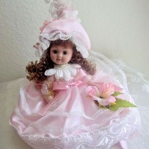 🐣 Flower Fairy all Porcelain Doll pink NIB
